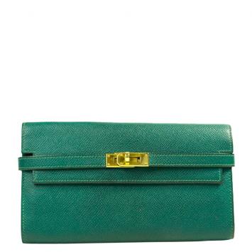Pre Owned Hermes Green Epsom Leather Kelly Classic Wallet