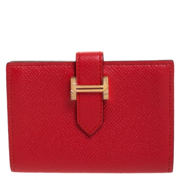 Pre Owned Hermes Vermillon Epsom Leather Bearn Card Holder