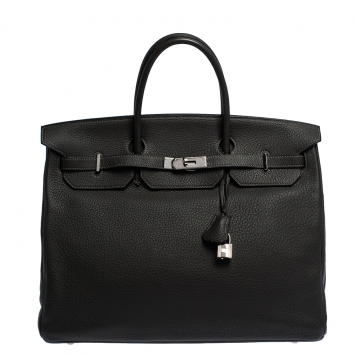 Pre Owned Hermes Graphite Clemence Leather Palladium Hardware Birkin 40 Bag