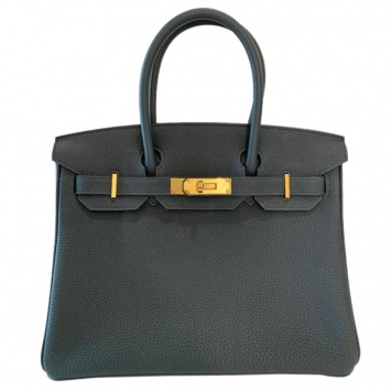 Pre Owned Hermes Vert Rousseau Togo Leather Gold Hardware Birkin 30 Bag
