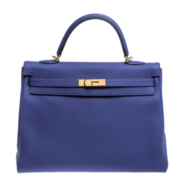Pre Owned Hermes Blue Encre Evercolor Leather Gold Hardware Kelly Retourne 35 Bag