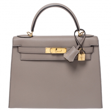 Pre Owned Hermes Gris Asphalte Epsom Leather Gold Hardware Kelly Sellier 28 Bag