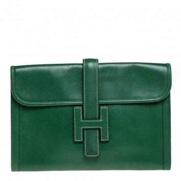 Pre Owned Hermes Cactus Courchevel Leather Jige PM Clutch