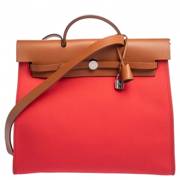 Pre Owned Hermes Natural/Rose Jaipur Canvas and Leather Herbag Zip 39 Bag