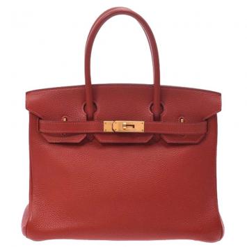 Pre Owned Hermes Vermilion Red Togo Leather Gold Hardware Birkin 30 Bag