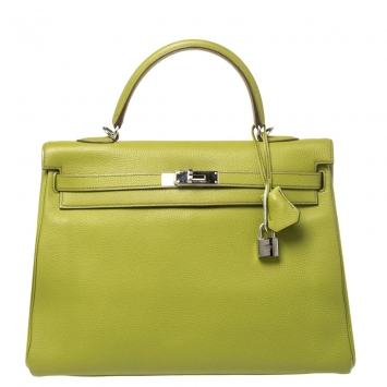 Pre Owned Hermes Apple Green Togo Leather Palladium Hardware Kelly Retourne 35 Bag