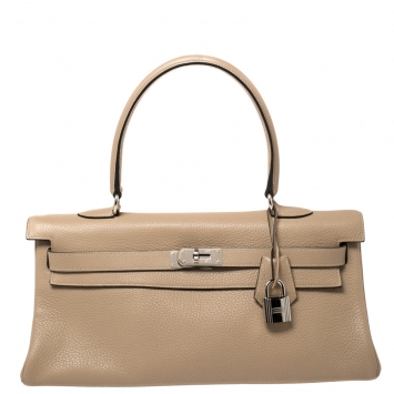 Pre Owned Hermes Trench Clemence Leather Palladium Hardware Shoulder Kelly 42 Bag
