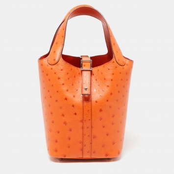 Pre Owned Hermès Tangerine Ostrich Picotin Lock 18 Bag