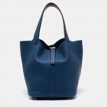 Pre Owned Hermes Deep Blue/Anemone Clemence Leather Picotin Lock 22 Bag