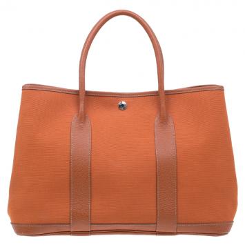 Pre Owned Hermes Orange Canvas/Leather Garden Party MM Tote Bag