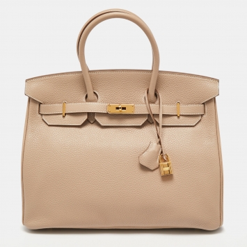 Pre Owned Hermes Trench Clemence Leather Gold Finish Birkin 35 Bag