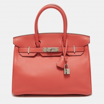 Pre Owned Hermes Rose Jaipur Clemence Leather Palladium Finish Birkin 30 Bag