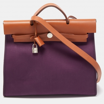 Pre Owned Hermes Cassis/Fauve Canvas and Leather Herbag Zip 39 Bag