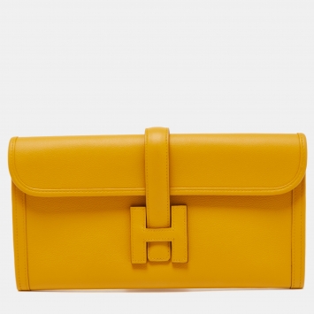 Pre Owned Hermes Jaune Ambre Evercolor Leather Elan Jige 29 Clutch