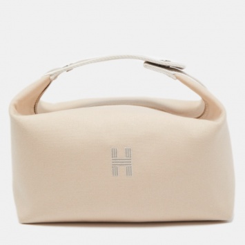 Pre Owned Hermes Beige Canvas Large Bride-a-Brac Case Pouch