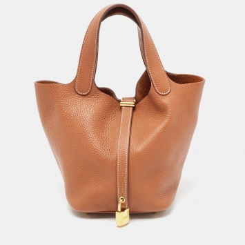 Pre Owned Hermes Gold Taurillon Clemence Leather Picotin Lock 18 Bag