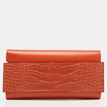 Pre Owned Hermes Sanguine Matte Alligator Mississippiensis and Tadelakt Leather Passant Long Wallet