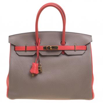 Pre Owned Hermes Etain/Bougainvillea Clemence/Togo Leather Gold Hardware Special Order Birkin 35 Bag