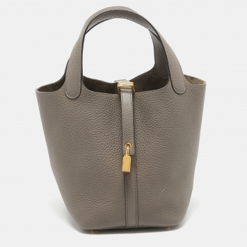 Pre Owned Hermes Etain Taurillon Clemence Leather Picotin Lock 18 Bag