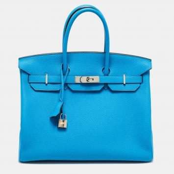 Pre Owned Hermès Bleu Zanzibar/Malachite Togo Leather Palladium Finish Birkin 35 Bag