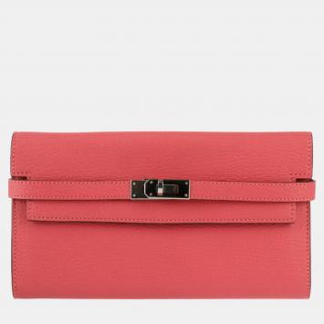 Pre Owned Hermes Rose Azalea Chevre Kelly Long Wallet