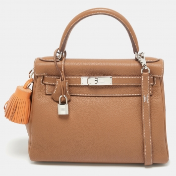 Pre Owned Hermès Gold Togo Leather Palladium Finish Kelly Retourne 28 Bag
