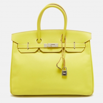 مملوكة مسبقًا Hermes Soufre/Gris Perle Epsom Leather Palladium Finish Birkin 35 Bag