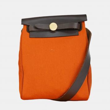 Pre Owned Hermes Orange Canvas Herbag shoulder bag