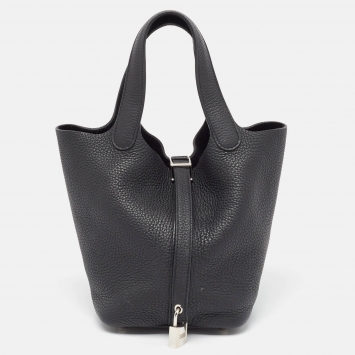 مملوكة مسبقًا Hermès Noir Taurillon Clemence Leather Picotin Lock 18 Bag