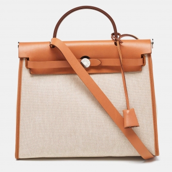 Pre Owned Hermes Naturel Vache Hunter Leather and Toile Canvas Herbag Zip 31 Bag