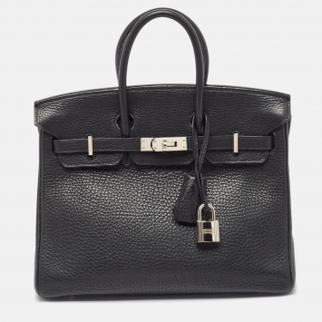 Pre Owned Hermes Black Togo Leather Palladium Finish Birkin 25 Bag