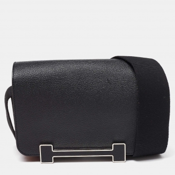 Pre Owned Hermes Black Chevre Mysore Leather Geta Bag  