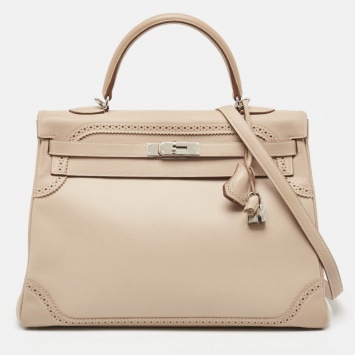 مملوكة مسبقًا Hermes Argile Ghillies Grain d'H and Swift Leather Palladium Finish Kelly Retourne 35 Bag