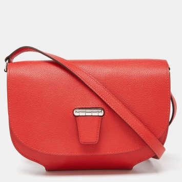 Pre Owned Hermes Rouge Pivoine Evercolor Leather Mini Convoyeur II Bag