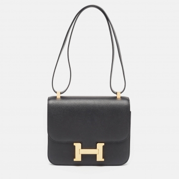 Pre Owned Hermes Noir Epsom Leather Gold Finish Constance 24 Bag