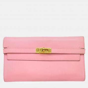 Pre Owned Hermes Pink Epsom Leather Kelly Bi-fold Long Wallet