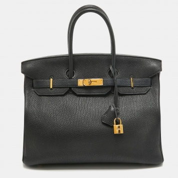 Pre Owned Hermes Noir Togo Leather Gold Finish Birkin 35 Bag