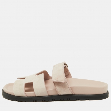 Pre Owned Hermes Pink Suede Chypre Sandals Size 37