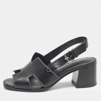 مملوكة مسبقًا Hermes Black Leather Eris Slingback Sandals Size 38