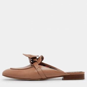 Pre Owned Hermes Beige Leather Oz Flat Mules Size 37