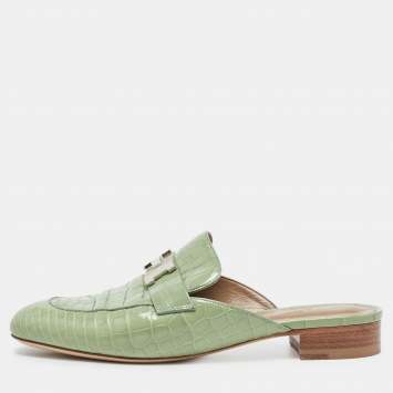 Pre Owned Hermes Green Crocodile Trocadero Mules Size 39  