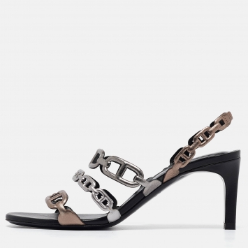 Pre Owned Hermes Tricolor Leather Vera Slingback Sandals Size 38