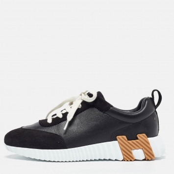 Pre Owned Hermès Black Suede and Leather Bouncing Sneakers Size 38