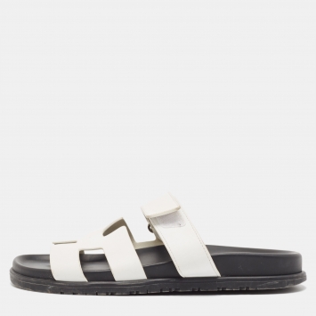 Pre Owned Hermes White Leather Chypre Sandals Size 39