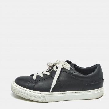 Hermes Black Leather Day Low Top Sneakers Size 36