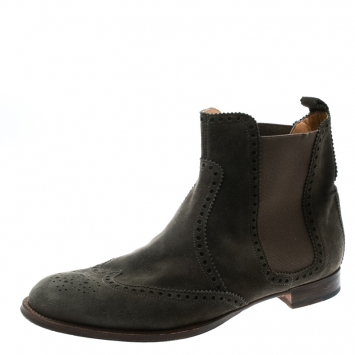 Pre Owned Hermes Grey Suede Leather Brighton Low Ankle Boots Size Size 38