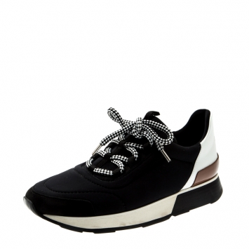Pre Owned Hermes Monochrome Mesh And Leather Miles Platform Sneakers Size 37