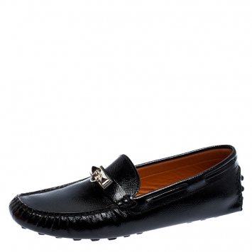 Pre Owned Hermes Black Patent Leather Irving Slip On Loafers Size 39.5
