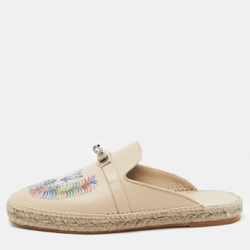 Pre Owned Hermes Beige Leather Feria Espadrille Size 38
