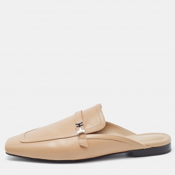 Pre Owned Hermes Beige Leather Groupie Mules Size 40 